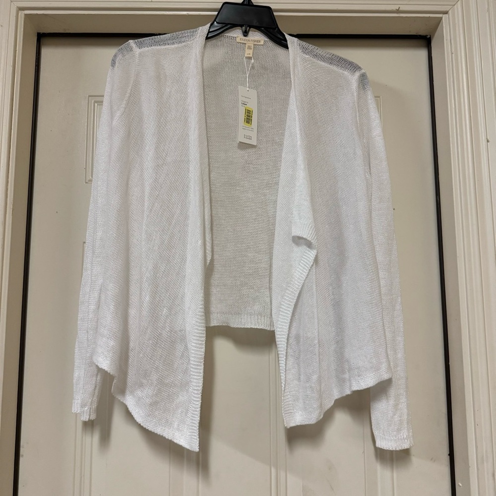Eileen Fisher White Drape front Cardigan